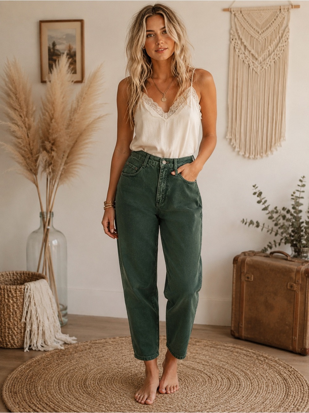 Zena Dark Green Boyfriend Jeans